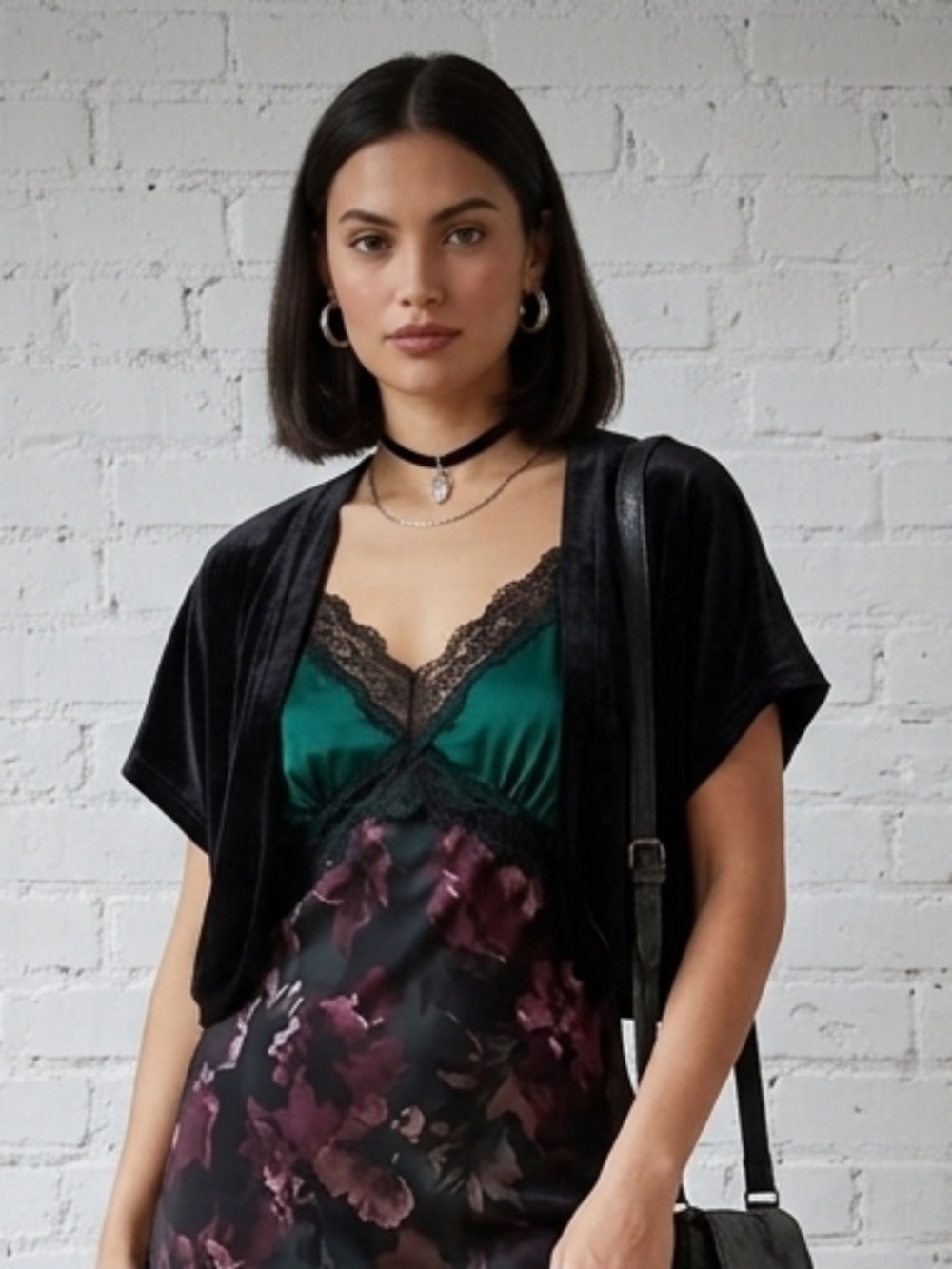 Vtg 90s Black Velvet Cropped Bolero Shrug Petites XL Rival Y2K Whimsigoth